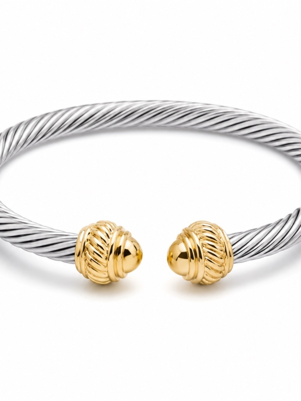 Two-Tone Twisted Cable Cuff Bracelet - Silver and Gold - Picture 7 of 8